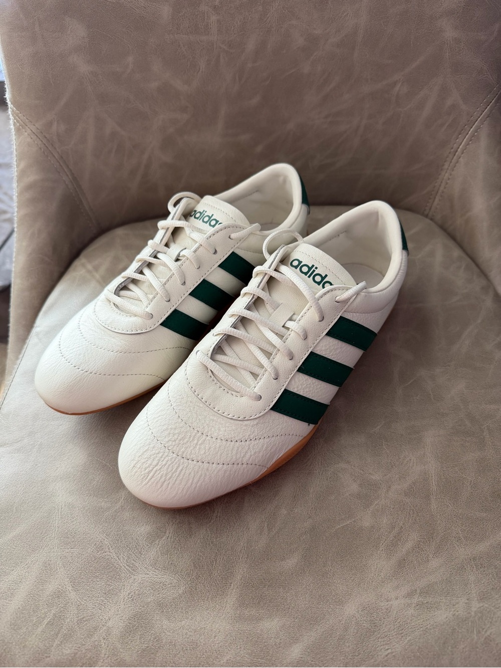adidas Women's White Sneakers with Dark Green Stripes